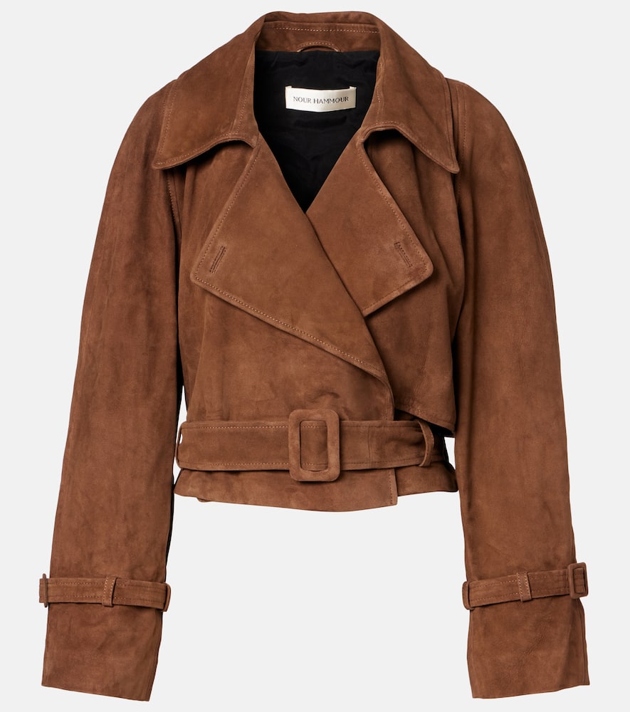 Hatti belted cropped suede trench coat