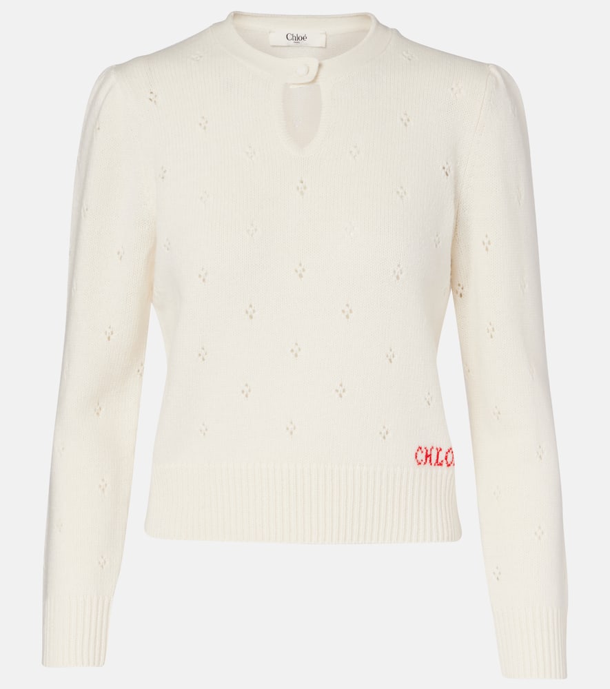 Chloé Chloe Pointelle Wool And Cashmere Sweater In White