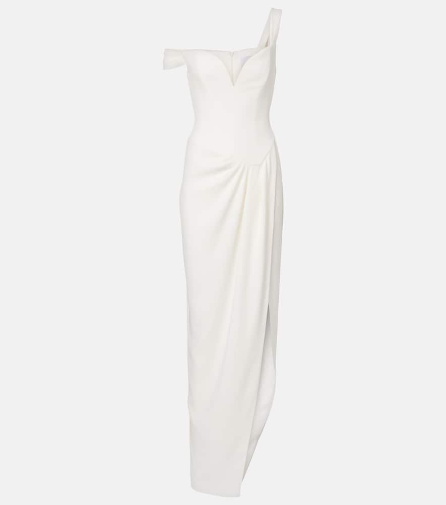 Alex Perry Bridal Draped Off-shoulder Crêpe Corset Gown In White