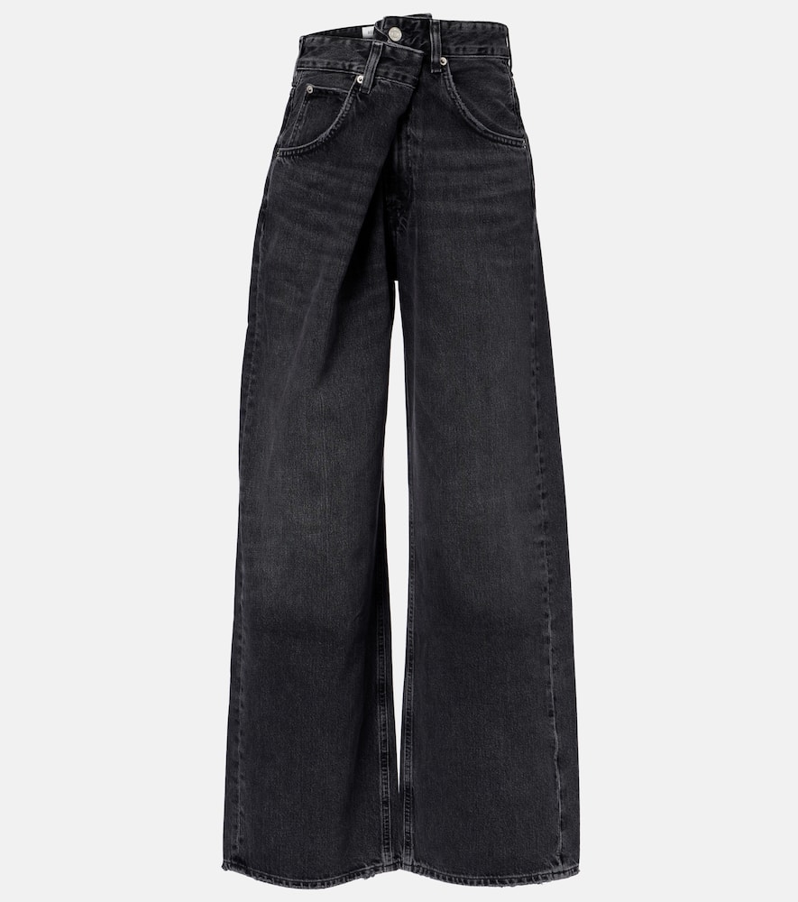 Agolde Vana Fold High Rise Wide Leg Jeans In Arcane In Black