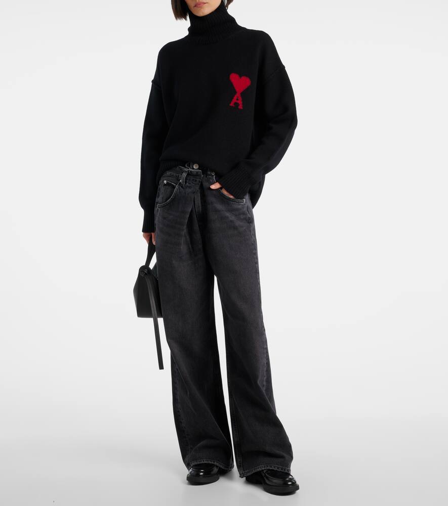Agolde Vana Fold High Rise Wide Leg Jeans In Arcane In Black