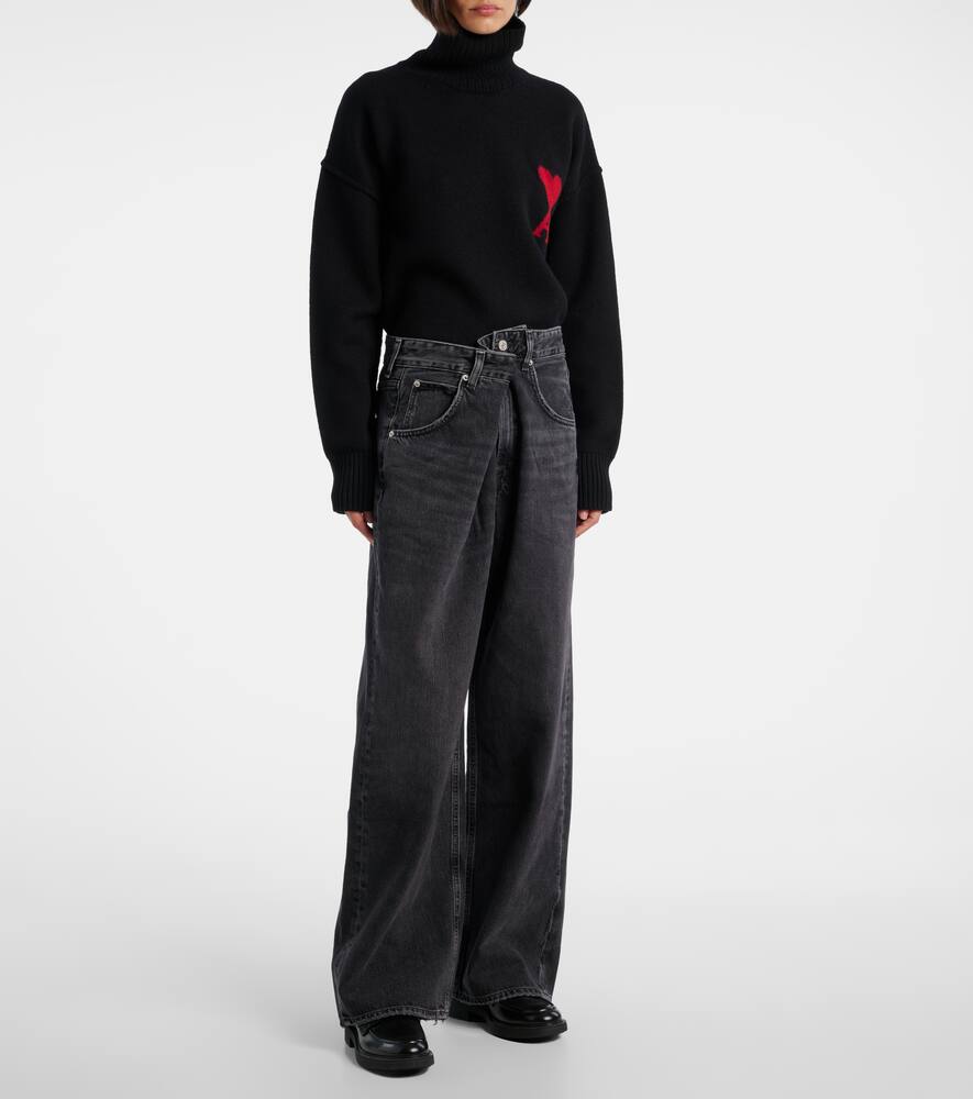 Agolde Vana Fold High Rise Wide Leg Jeans In Arcane In Black
