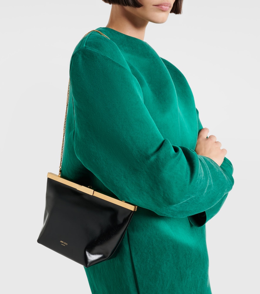 Jimmy Choo Ganache Small Leather Clutch In Black