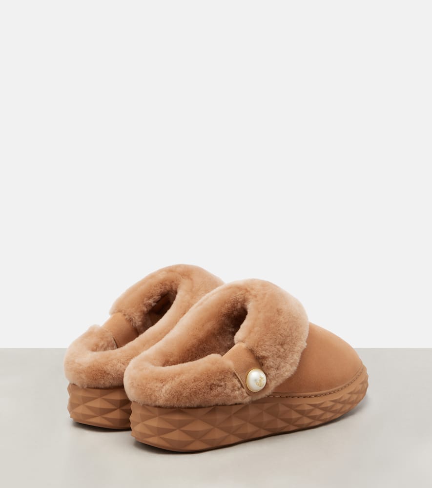 Jimmy Choo Slippers Diamond Maxi Mule F Aus Veloursleder In Brown