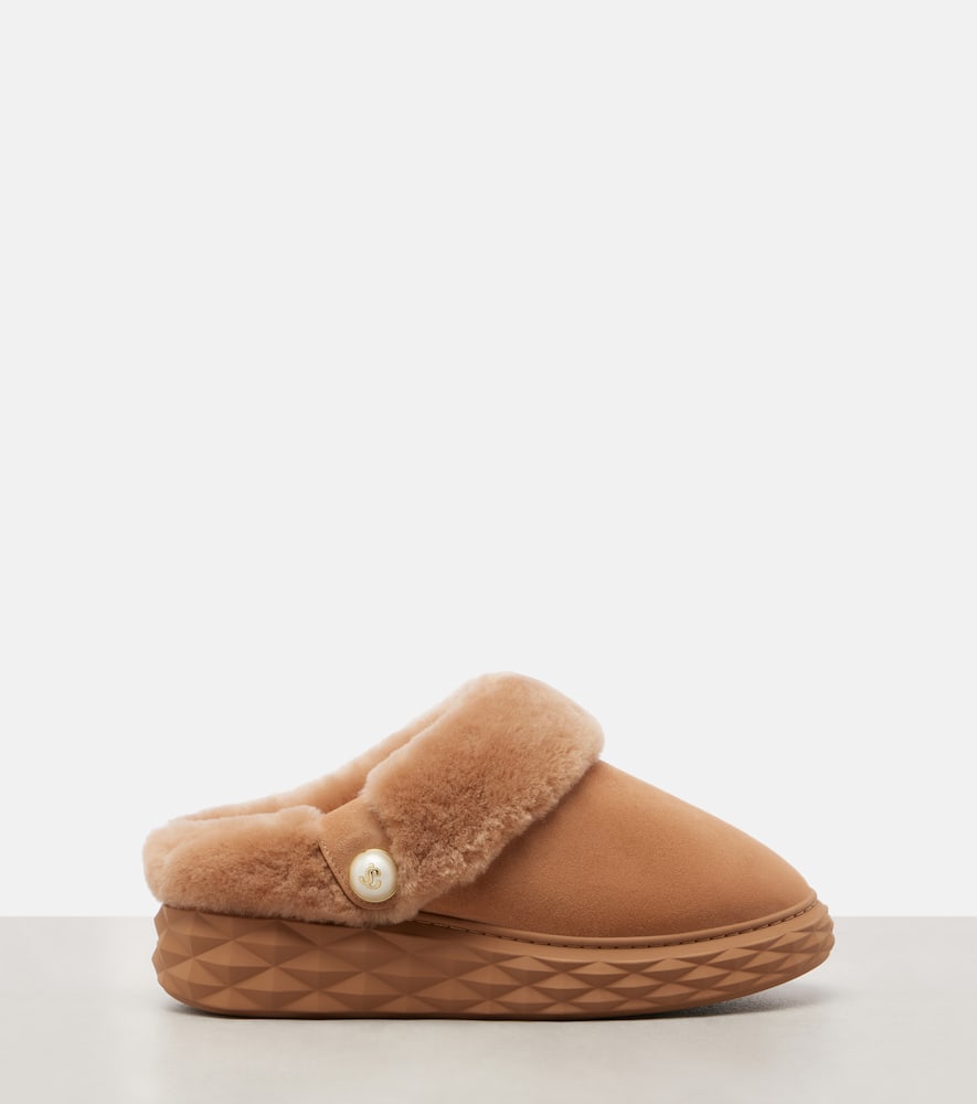 Jimmy Choo Slippers Diamond Maxi Mule F Aus Veloursleder In Brown