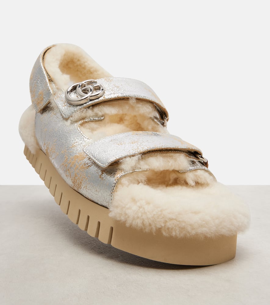 Gucci New Marmont Gg Leather Sandals In Silver