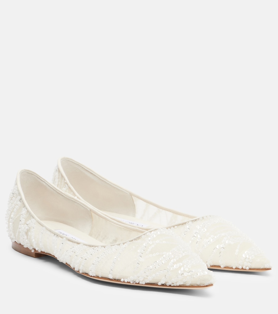 Jimmy Choo Love embellished mesh ballet flats