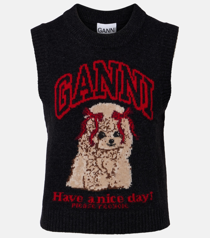 Ganni Women's Black Printed Wool-Blend Vest UK Size 14 - Mytheresa