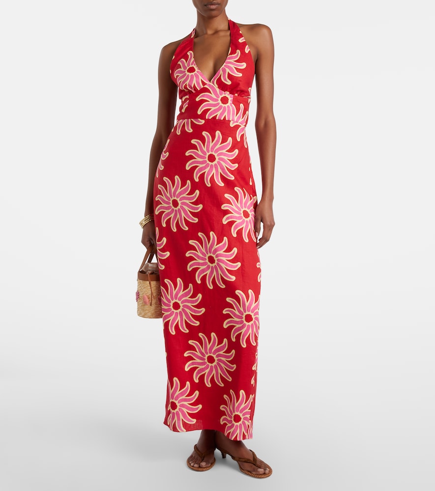 Cala de la Cruz Dasha printed halterneck linen maxi dress