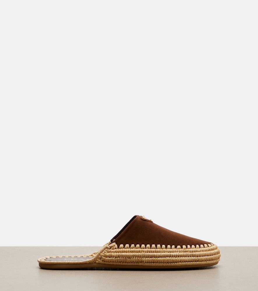  Prada Prada Suede And Jute Mules 