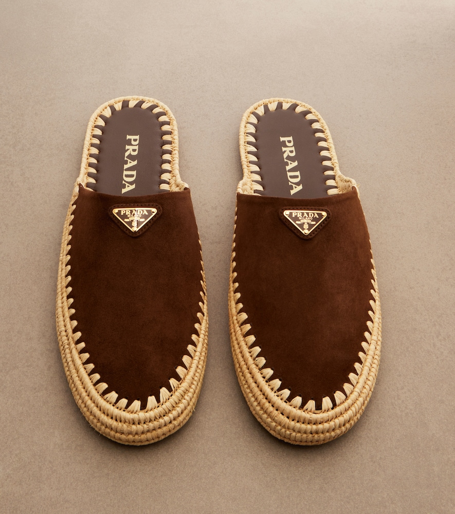  Prada Prada Suede And Jute Mules 