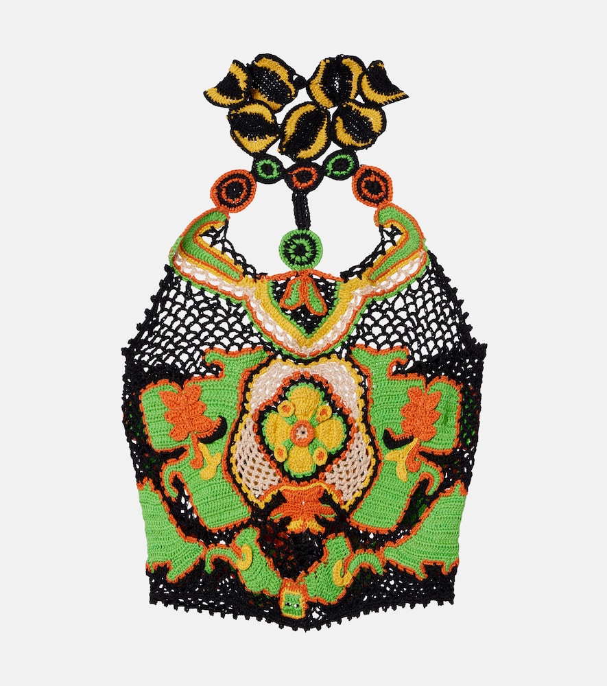 Top cropped in cotone crochet floreale