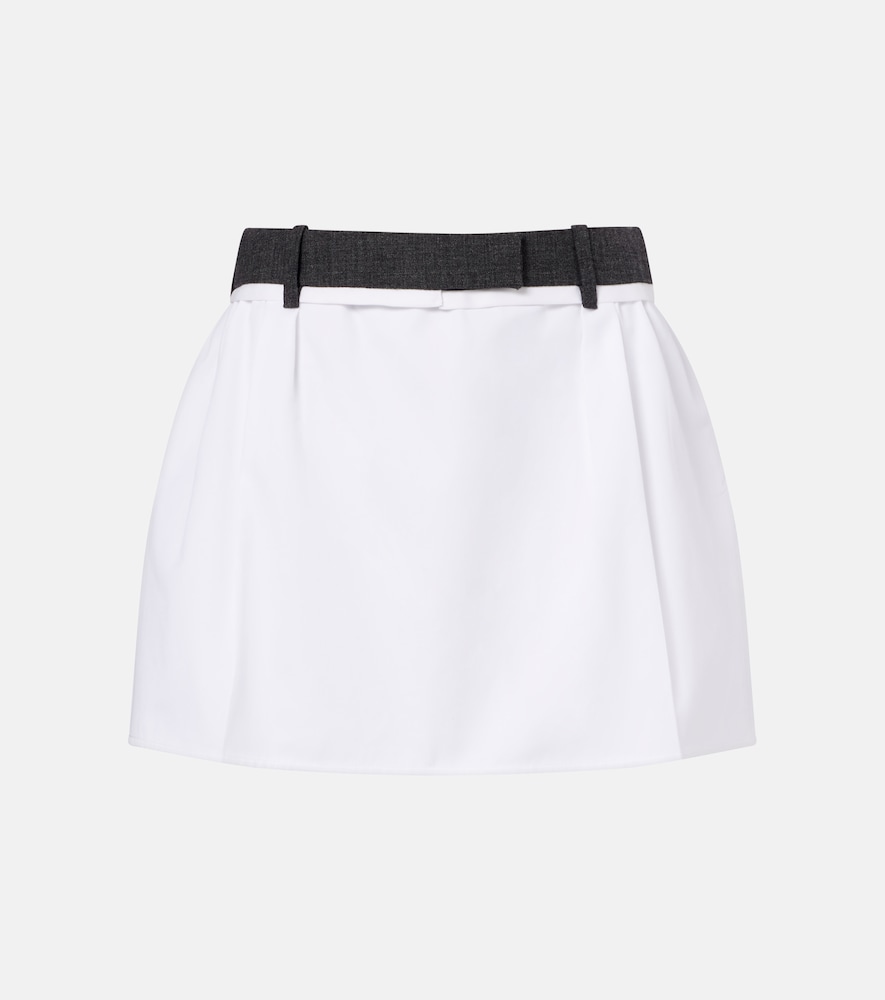Prada Pleated virgin wool-trimmed cotton miniskirt