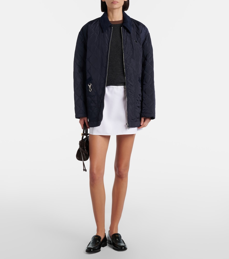 Prada Pleated virgin wool-trimmed cotton miniskirt