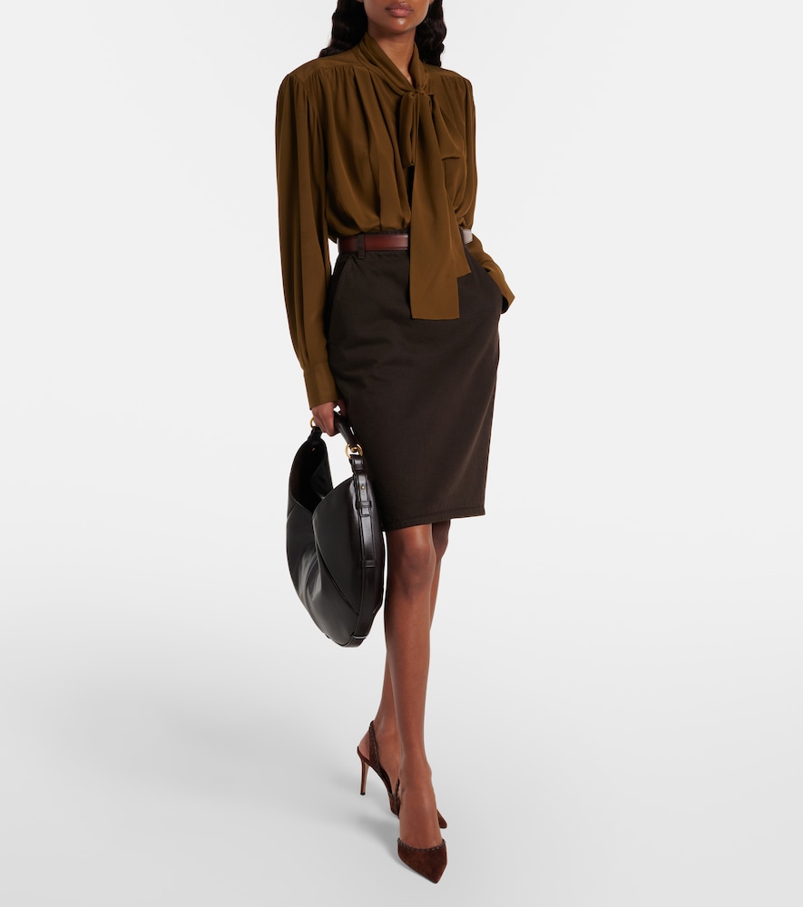 Leather-Trimmed Suede Slingback Pumps