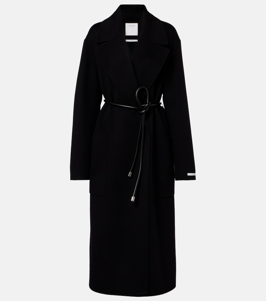 Sportmax Women's Black Belted Oversized Virgin Wool Wrap Coat UK Size 16 - Mytheresa