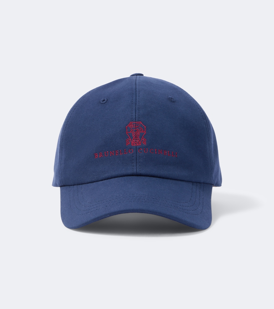 Brunello Cucinelli Logo Cotton Canvas Baseball Cap In Blue