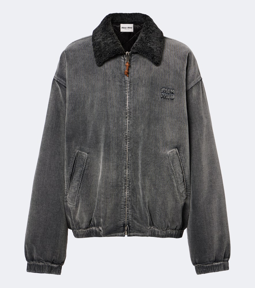 Miu Miu Corduroy Cotton Bomber Jacket In Grau