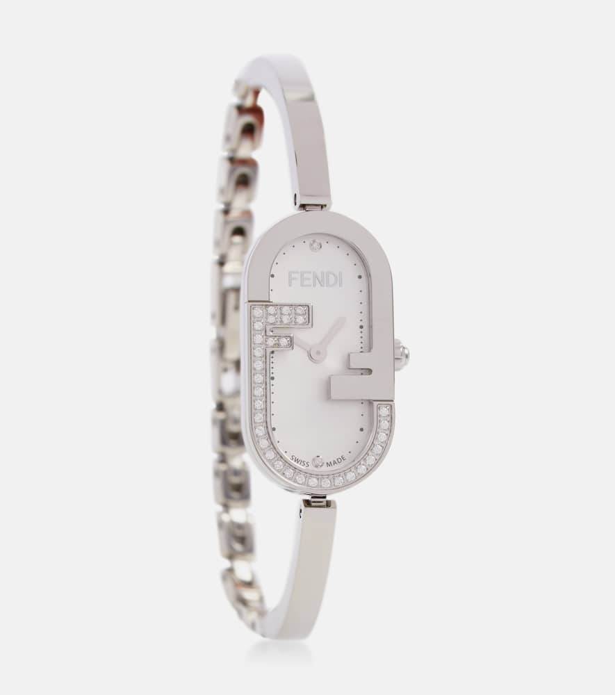 Fendi O'Lock stainless steel watch with diamonds