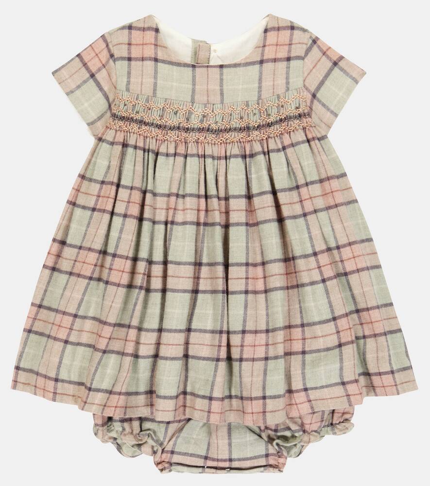 Bonpoint Baby Maruska Checked Dress And Bloomers Set In Ec Vert Clair