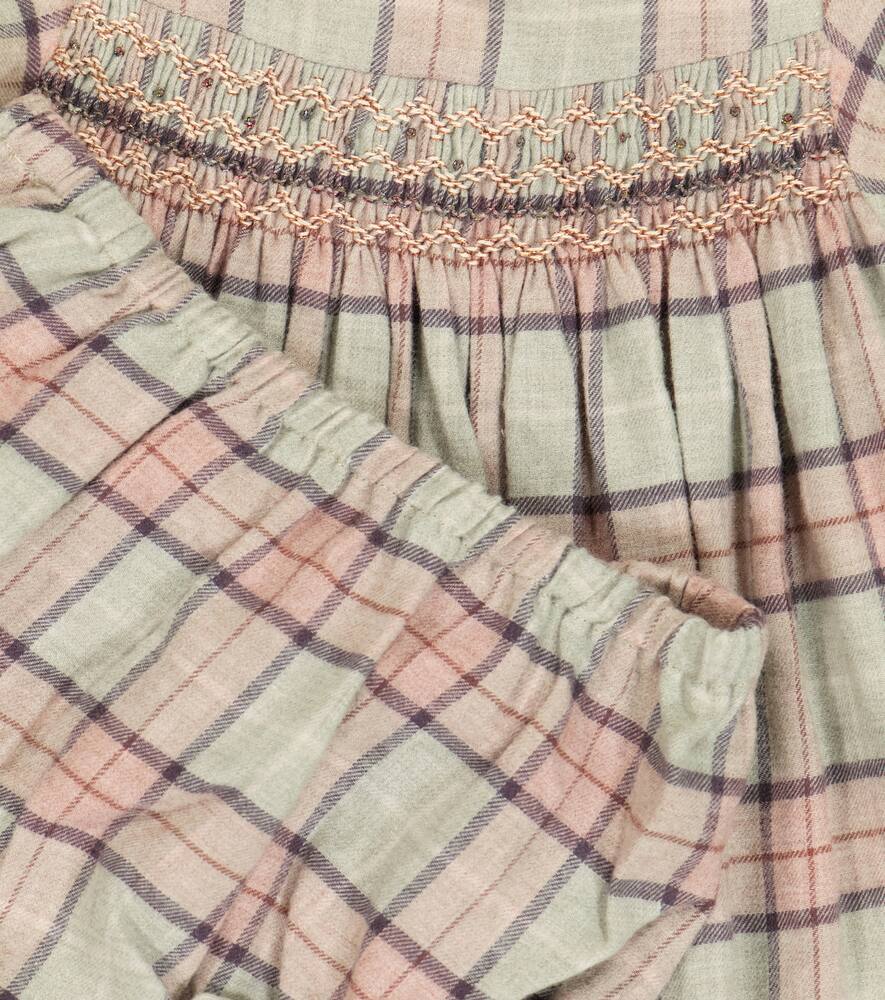 Bonpoint Baby Maruska Checked Dress And Bloomers Set In Ec Vert Clair