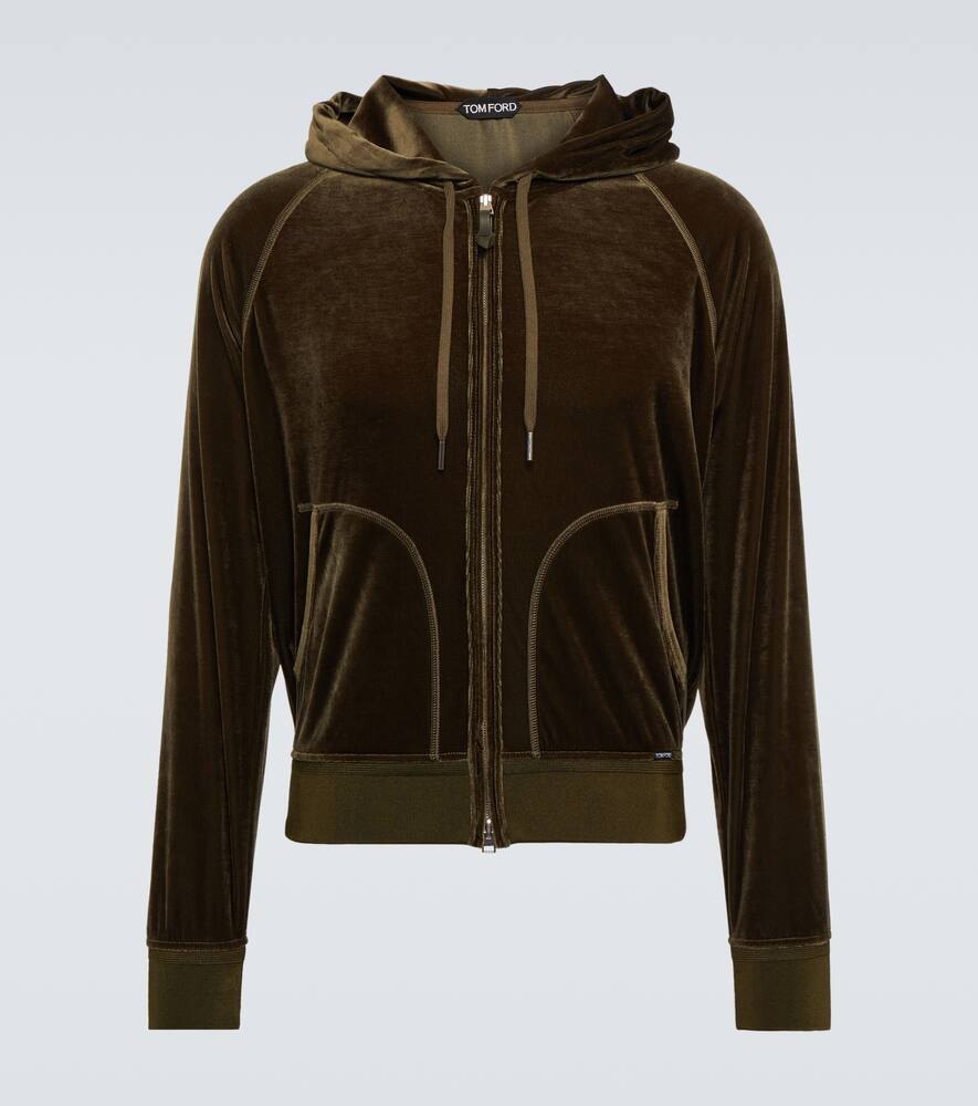 Tom Ford Velvet Zipped Hoodie In Dark Chocolate