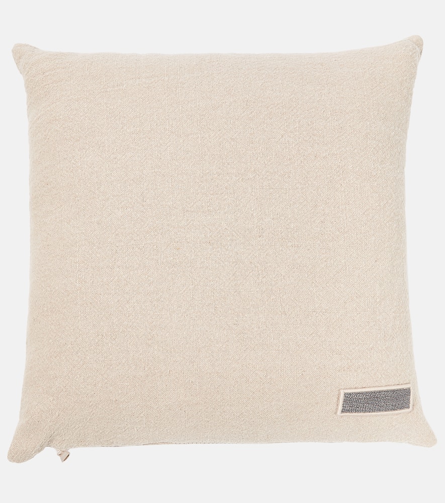 Brunello Cucinelli Bead-embellished Linen Cushion In Naturale