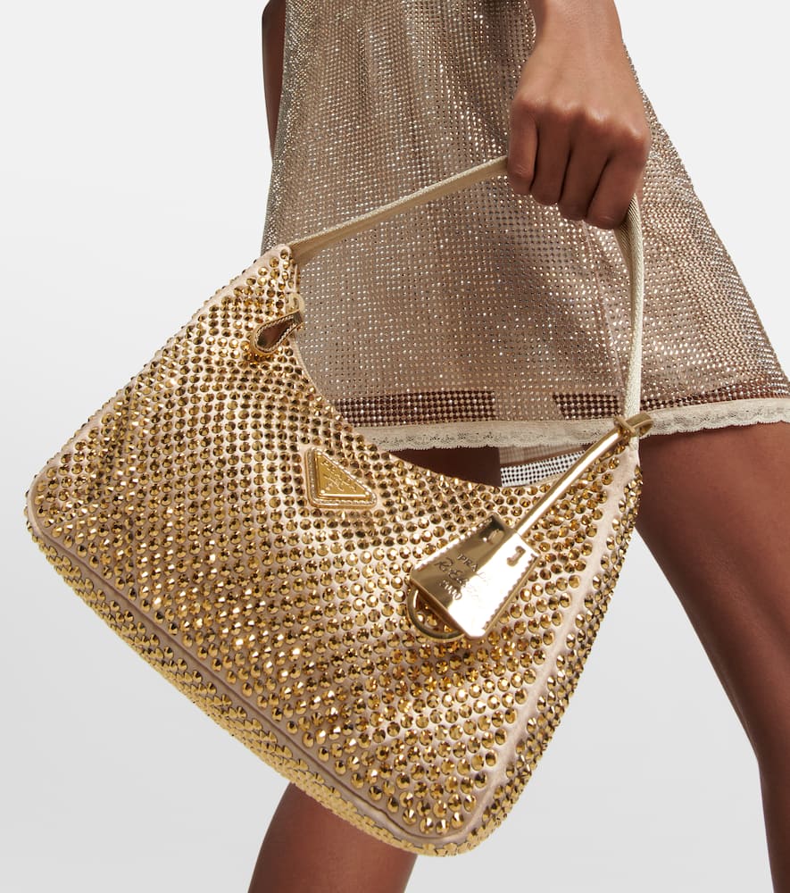 Prada Re-edition 2000 Crystal-embellished Shoulder Bag In Platino
