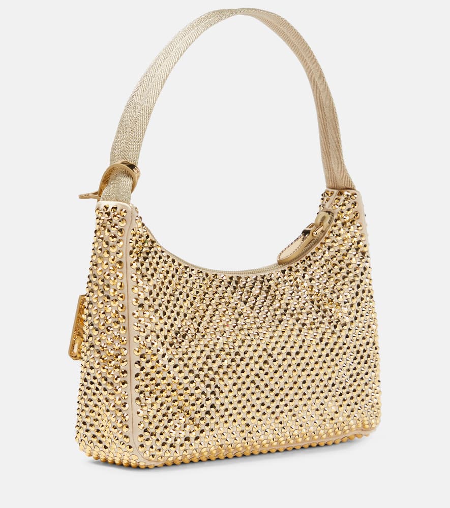 Prada Re-edition 2000 Crystal-embellished Shoulder Bag In Platino