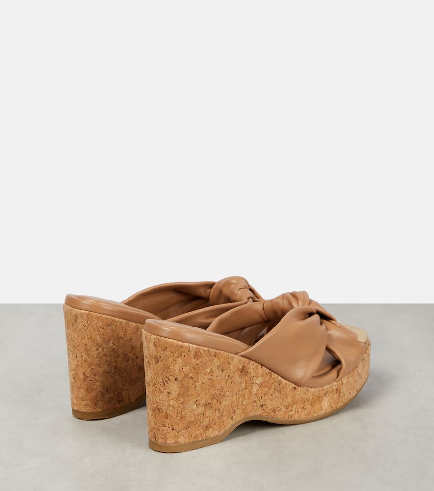 Jimmy Choo Avenue Leather Wedge Sandals In Biscuit