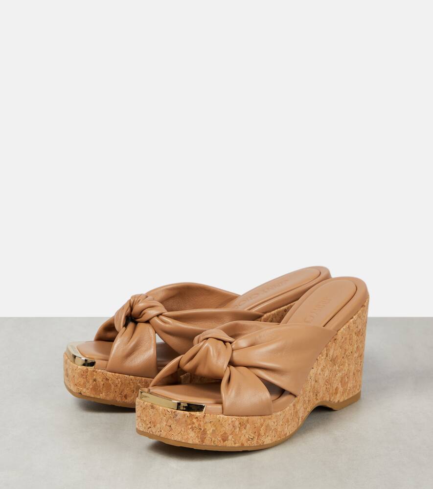 Shop Jimmy Choo Avenue Leather Wedge Sandals In Biscuit