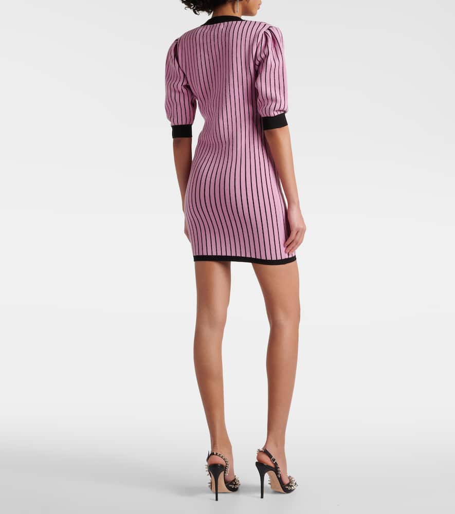 Alessandra Rich Pinstriped Knit V-neck Mini Dress In Pink
