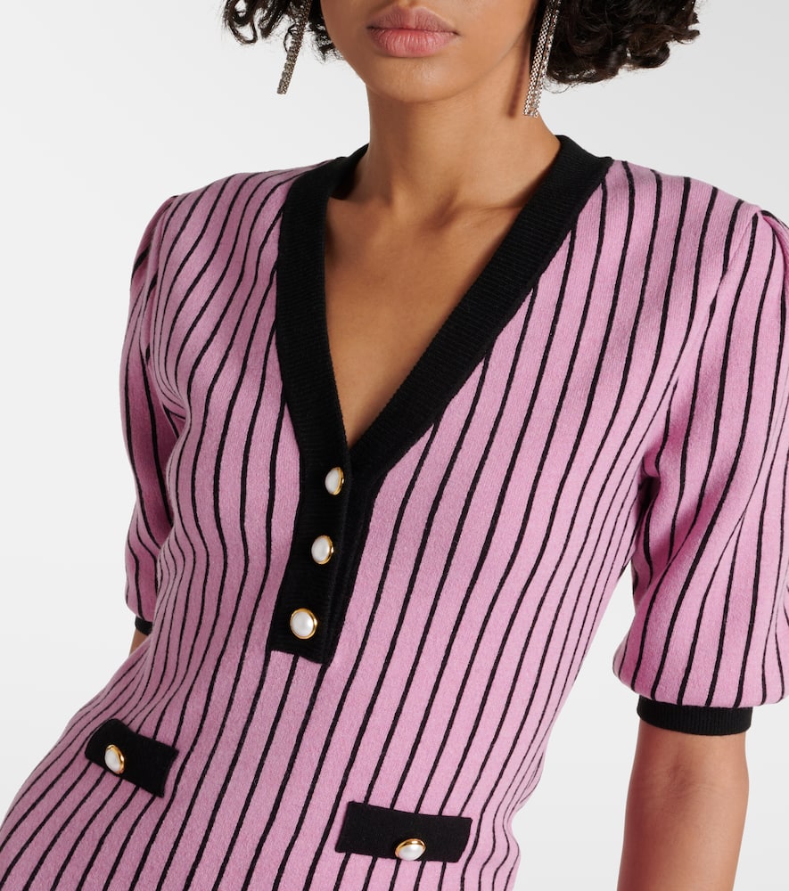Alessandra Rich Pinstriped Knit V-neck Mini Dress In Pink
