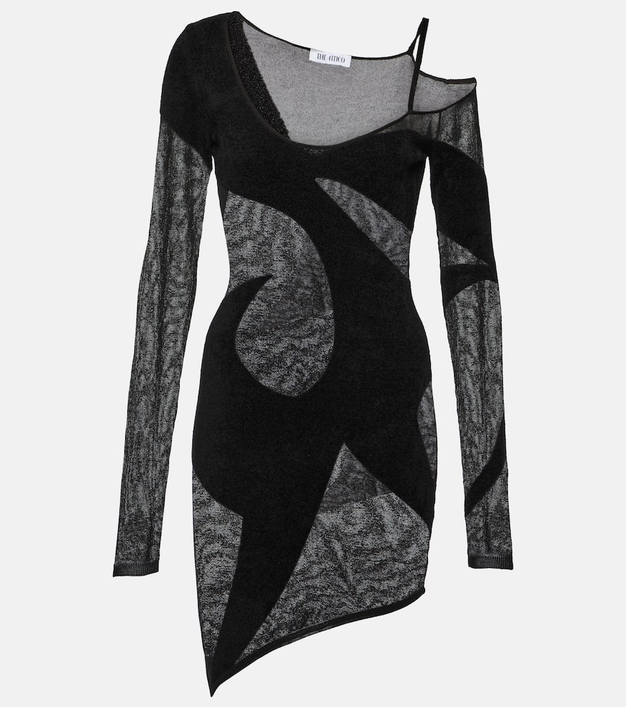 Attico Asymmetric Chiffon Minidress In Black