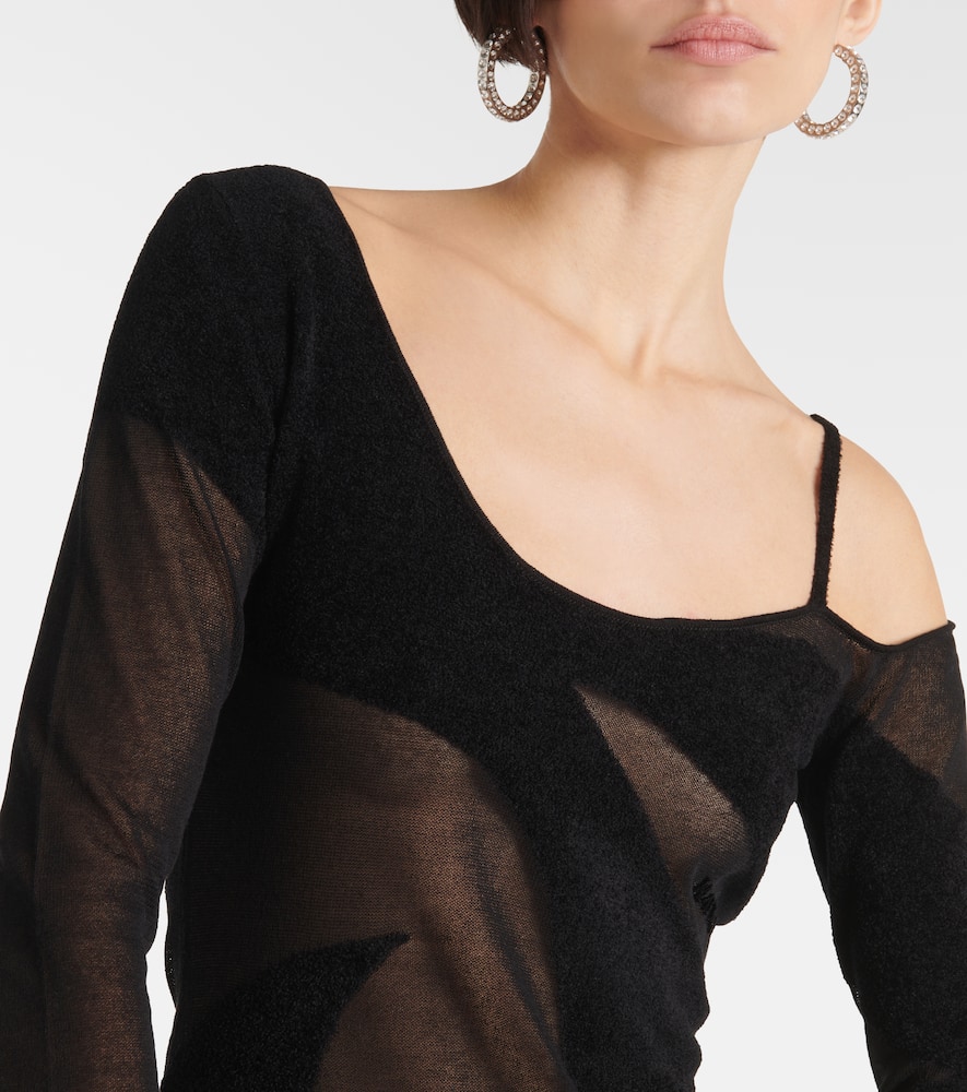 Attico Asymmetric Chiffon Minidress In Black
