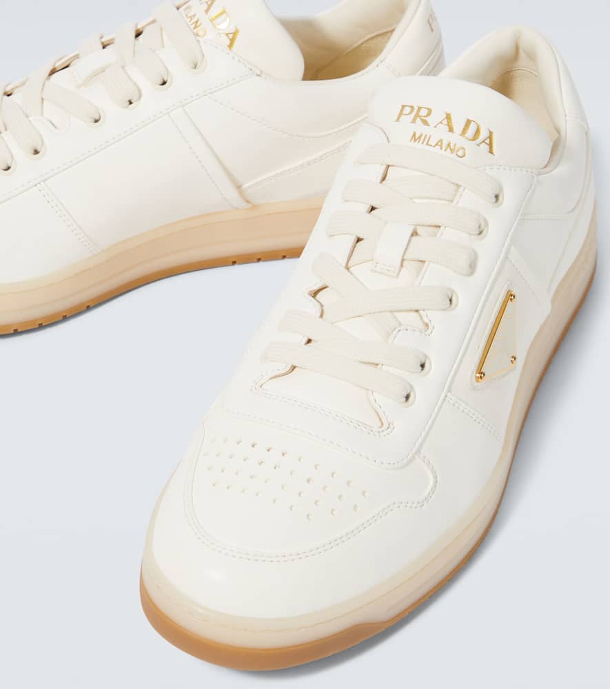 Prada Ivory Leather Lace-up Sneakers In White