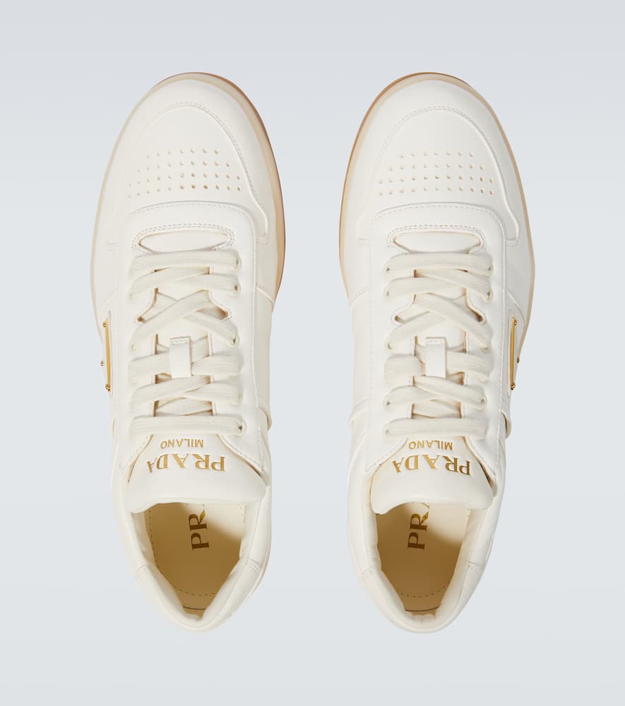 Prada Ivory Leather Lace-up Sneakers In White