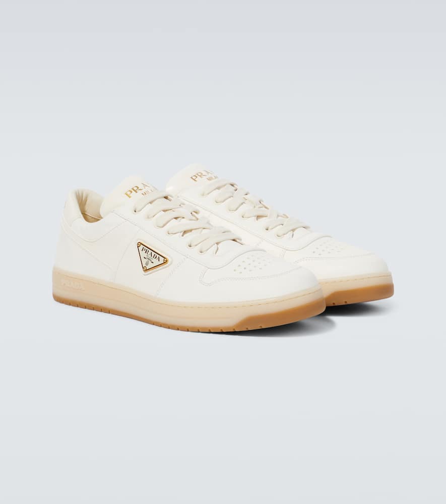 Prada Ivory Leather Lace-up Sneakers In White