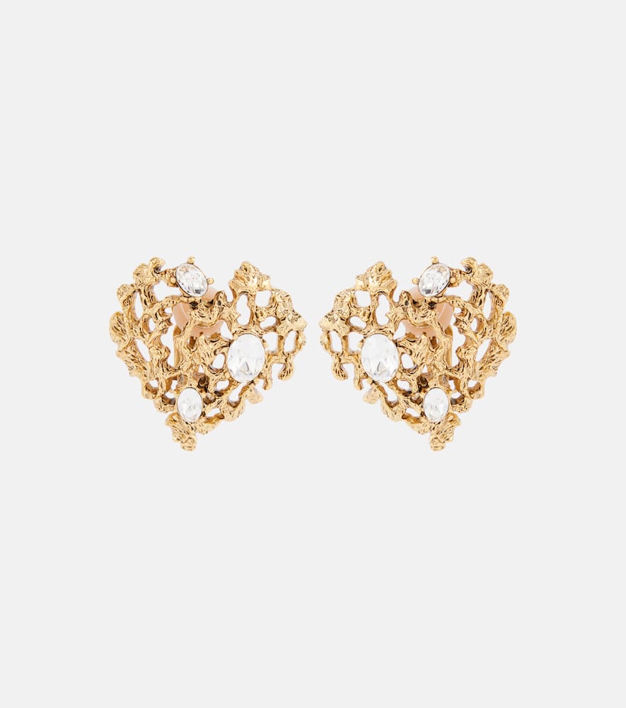 Oscar de la Renta Coral Heart embellished clip-on earrings