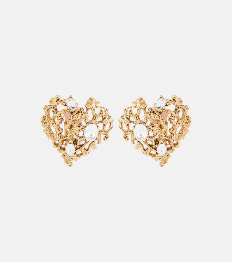 Coral Heart embellished clip-on earrings