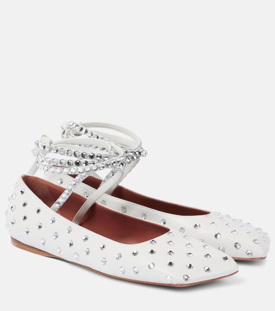 AMINA MUADDI ANE CRYSTAL-EMBELLISHED LEATHER FLATS