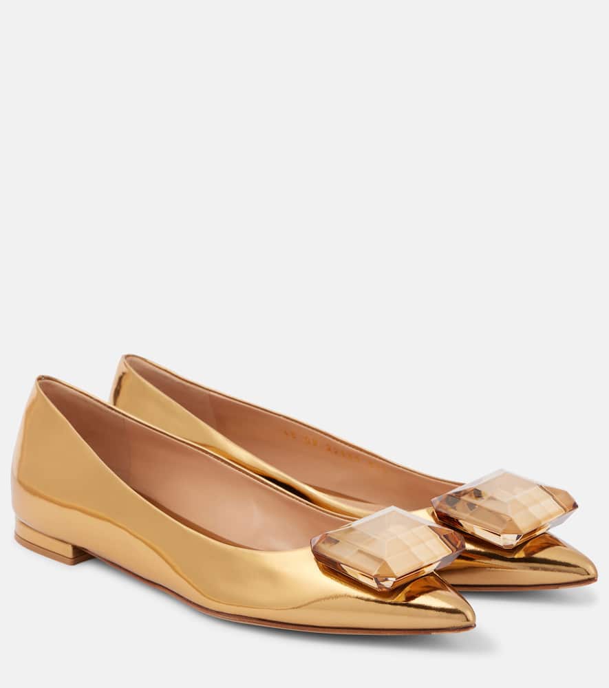 Gianvito Rossi Metallic Leather Jewel Ballerina Flats In Gold