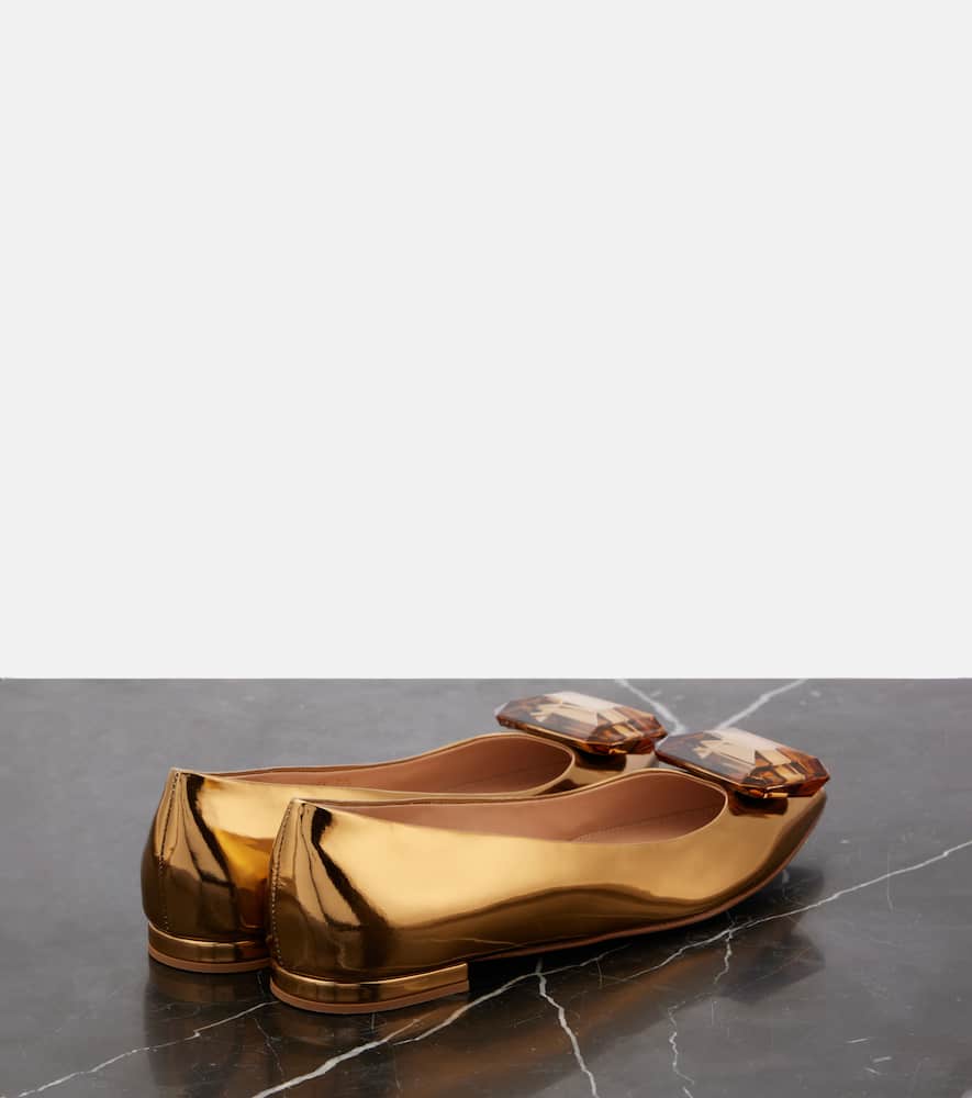 Gianvito Rossi Metallic Leather Jewel Ballerina Flats In Gold
