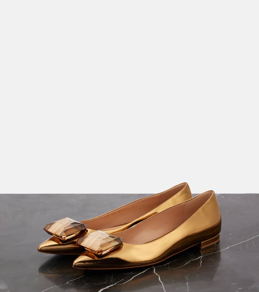 Gianvito Rossi Metallic Leather Jewel Ballerina Flats In Gold