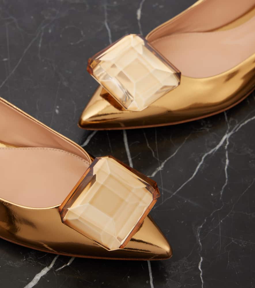 Gianvito Rossi Metallic Leather Jewel Ballerina Flats In Gold