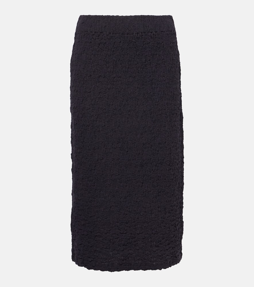 Smocked cotton-blend midi skirt