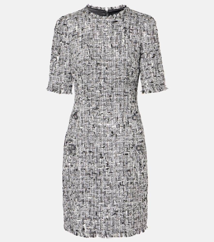 Dolce & Gabbana Dg Tweed Lamé Minidress In Grey