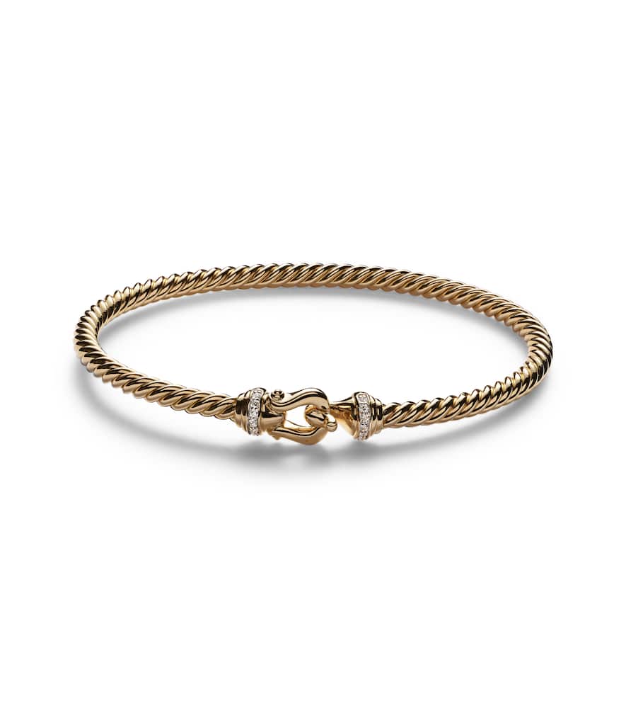 David Yurman Buckle Cablespira 18kt Gold Bangle With Diamonds In Gold