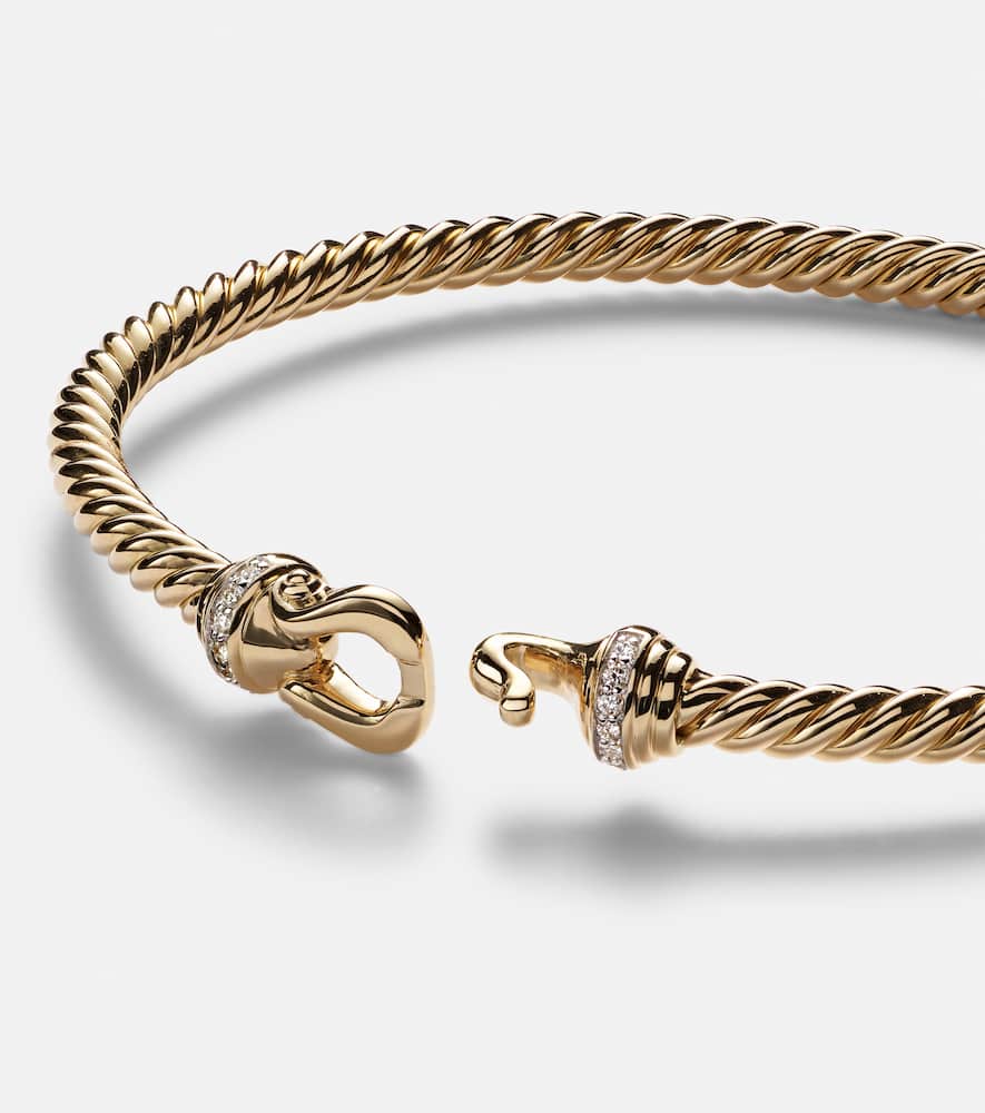 David Yurman Buckle Cablespira 18kt Gold Bangle With Diamonds In Gold