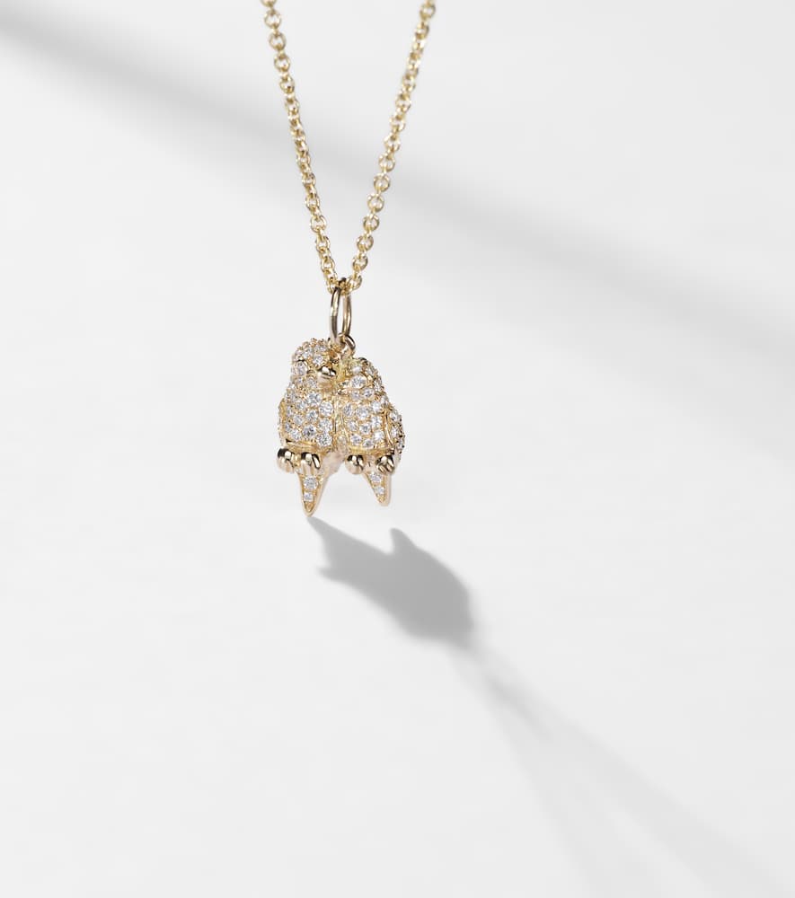 Sydney Evan Lovebirds 14kt Gold Necklace With Diamonds In Gold